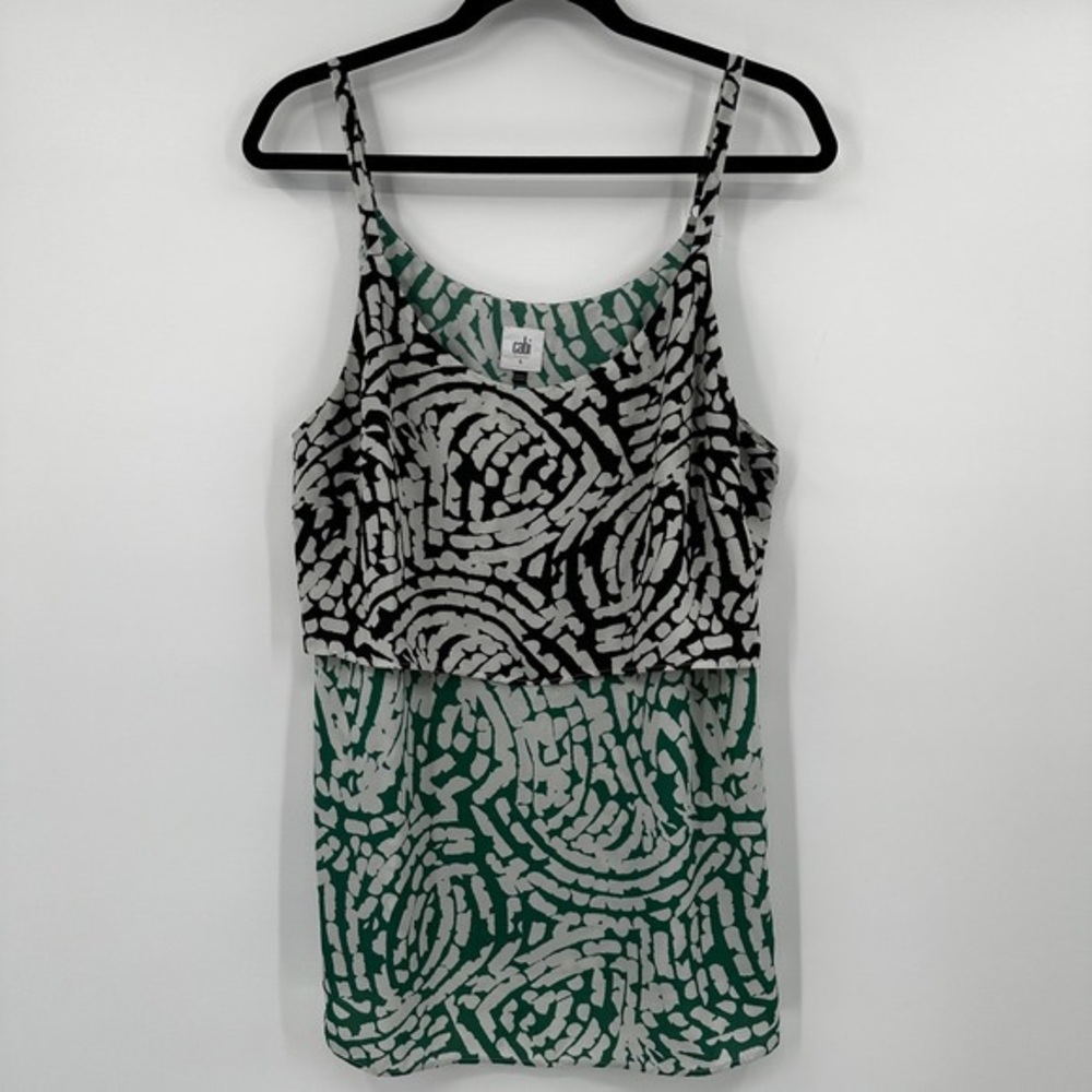 CAbi Green & Black Patterned Layered Tank Top